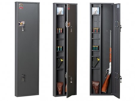 шкаф оружейный aiko чирок 1409 (1400x360x90 ), 6 полок, 1 ствол, 2 замка (ключ.), вес 13,5 кг