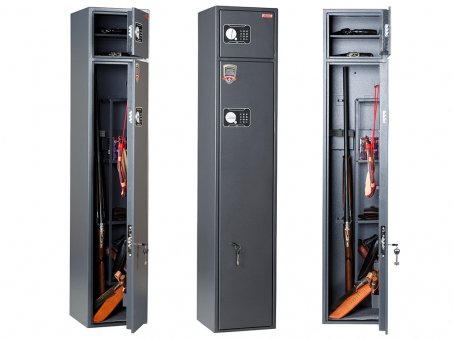 шкаф оружейный aiko беркут-150/2 el(1480x300x300),5 полок,4 ствола,замок (2 электр+ключ). вес 34 кг.